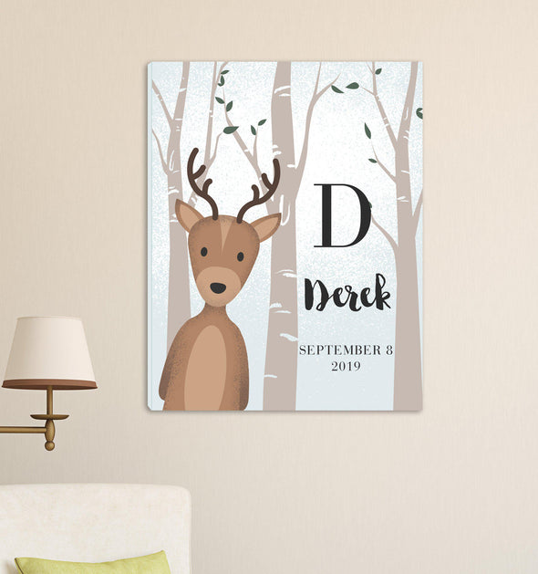 Personalized Woodland Animal Canvas - Pink or Blue - DeerBlue - JDS