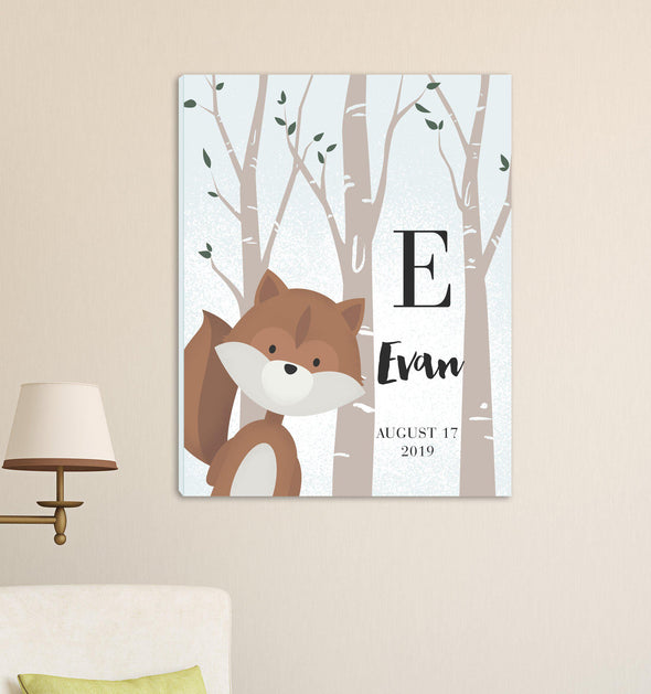 Personalized Woodland Animal Canvas - Pink or Blue - SquirrelBlue - JDS