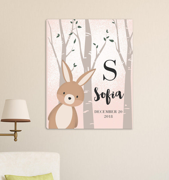 Personalized Woodland Animal Canvas - Pink or Blue - BunnyPink - JDS