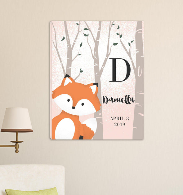 Personalized Woodland Animal Canvas - Pink or Blue - FoxPink - JDS