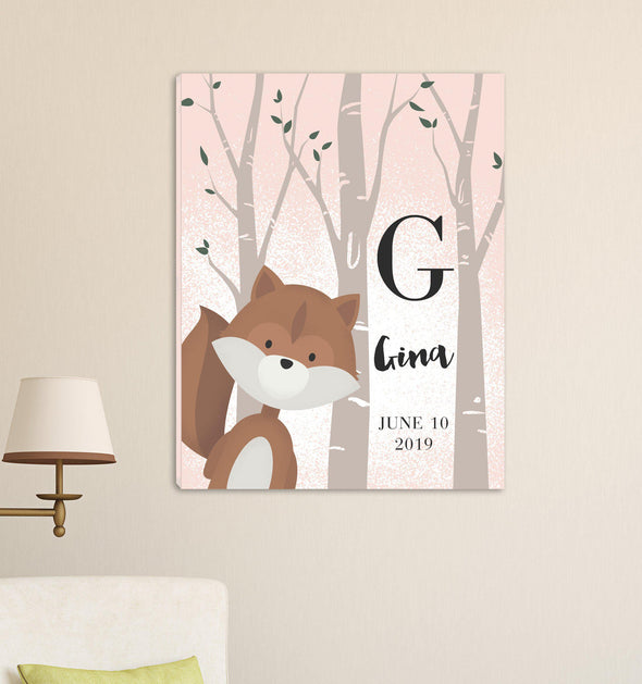 Personalized Woodland Animal Canvas - Pink or Blue - SquirrelPink - JDS