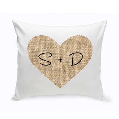 Personalized Burlap Heart Throw Pillow -  - JDS