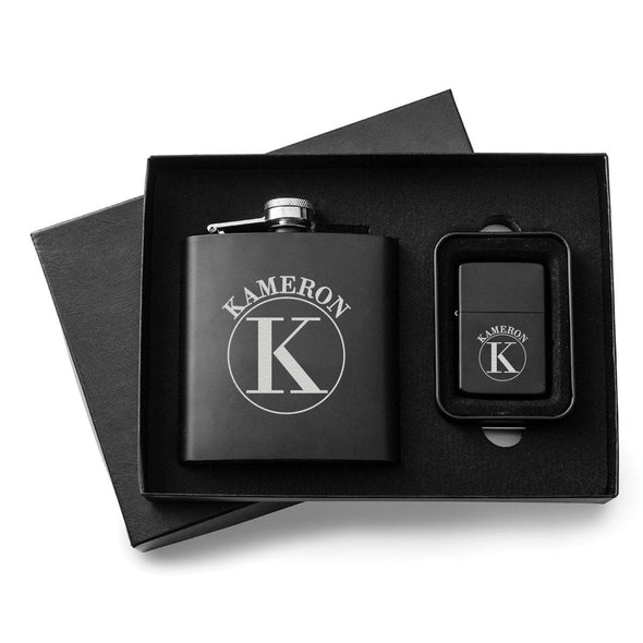 Personalized Flask & Lighter Gift Set - Circle - JDS