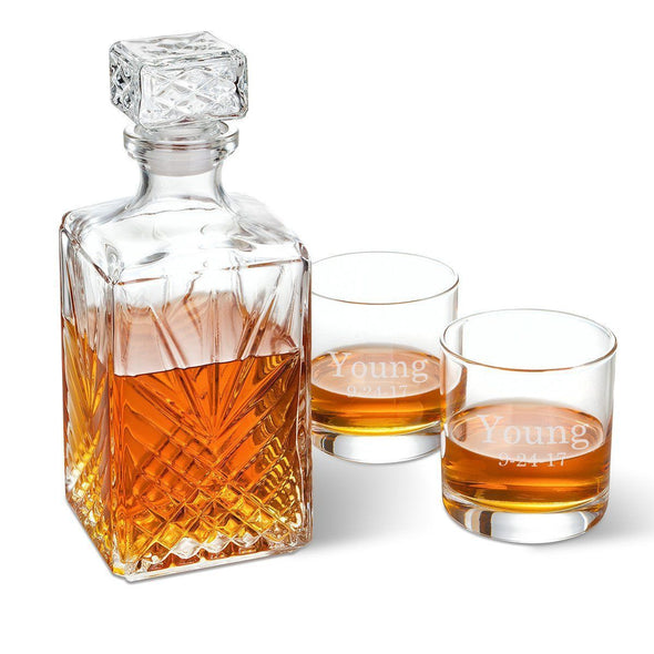 Personalized Square Decanter Set with 2  Rocks Glasses -  - JDS
