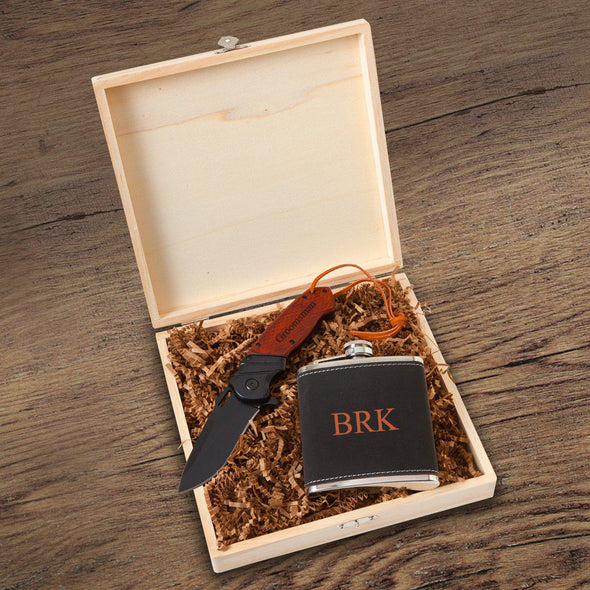 Personalized Stirling Groomsmen Flask Gift Box - 3 Initials - JDS