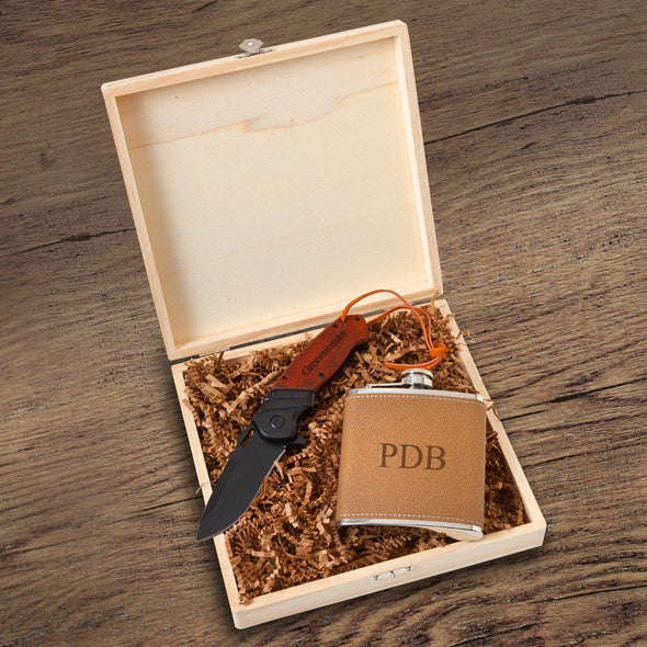 Personalized Perth Groomsmen Flask Gift Box - 3Initials - JDS