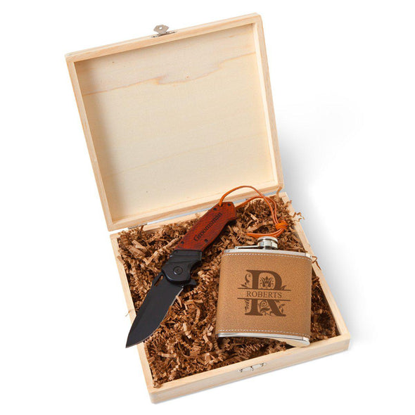 Personalized Perth Groomsmen Flask Gift Box - Filigree - JDS