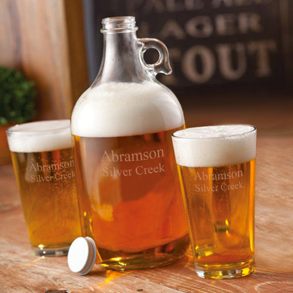 Personalized Growler Set with 2 Pint Glasses - 64oz. - 2Lines - JDS