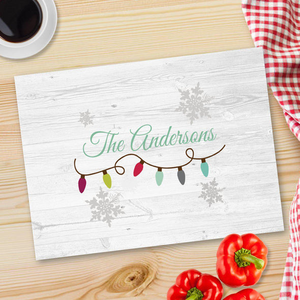 Personalized Christmas Glass Cutting Board - 12 designs - Lights - JDS