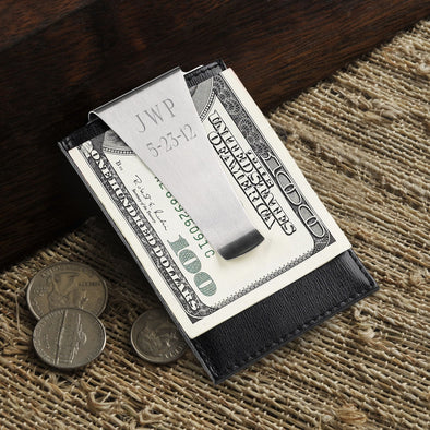 Personalized Leather Credit Card Holder Money Clip -  - JDS
