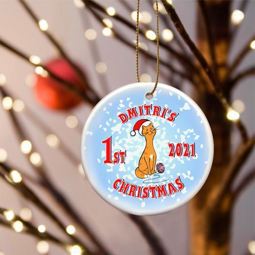 Personalized Merry Christmas Ceramic Ornament - KittyBlue - JDS