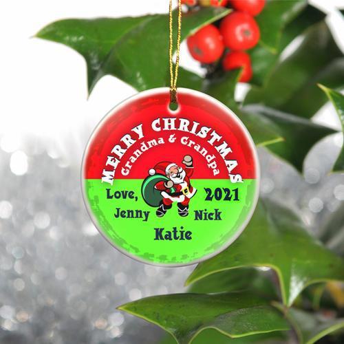 Personalized Merry Christmas Ceramic Ornament - SantaRed - JDS