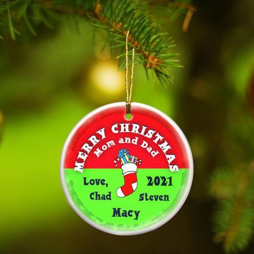 Personalized Merry Christmas Ceramic Ornament - StockingRed - JDS