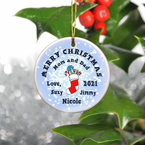 Personalized Merry Christmas Ceramic Ornament - StockingSnow - JDS