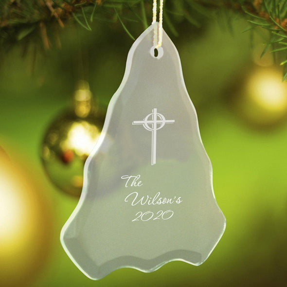 Personalized Tree Shaped Glass Ornaments - Christmas Ornaments - Cross - JDS