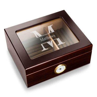 Personalized Glass Top Mahogany Humidor -  - JDS