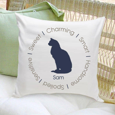 Personalized Circle of Love Cat Silhouette Throw Pillow - Blue - D - JDS