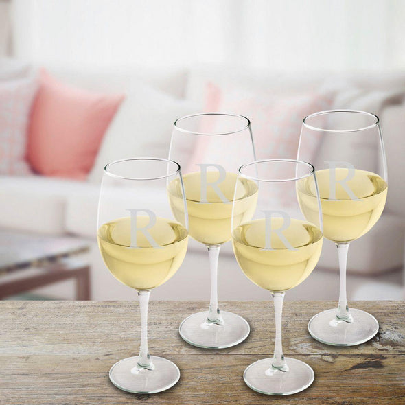 Personalized Set of 4  Wine Glasses - White Wine - Initial - JDS