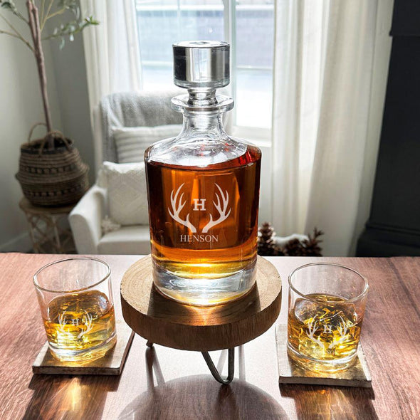 Personalized Kingsport Whiskey Decanter Gift Set - Antlers - JDS