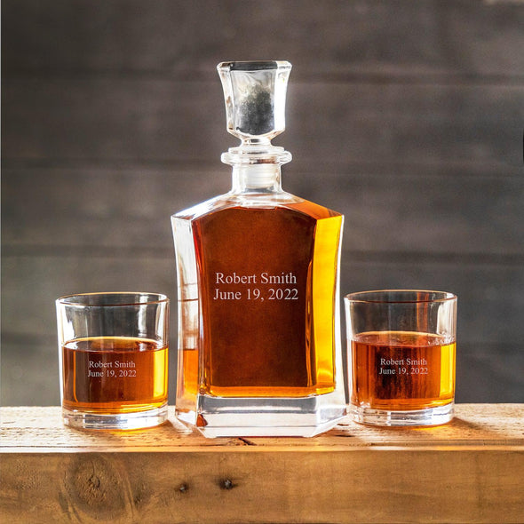 Personalized Decanter Set with 2 Whiskey Glasses - 2Lines - JDS
