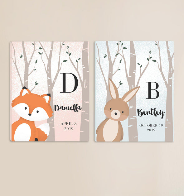 Personalized Woodland Animal Canvas - Pink or Blue -  - JDS